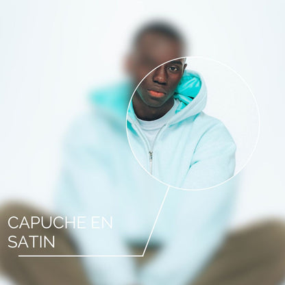 Hoodie Zip Cyan /satyn