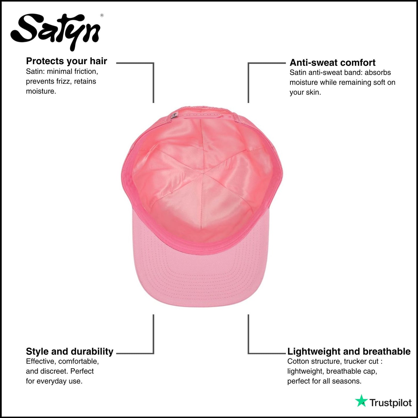 SatynCap Pink – Innenseite aus Satin