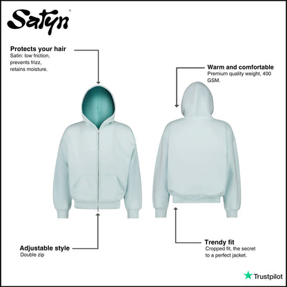 Hoodie Zip /satyn - Cyan SOLD OUT