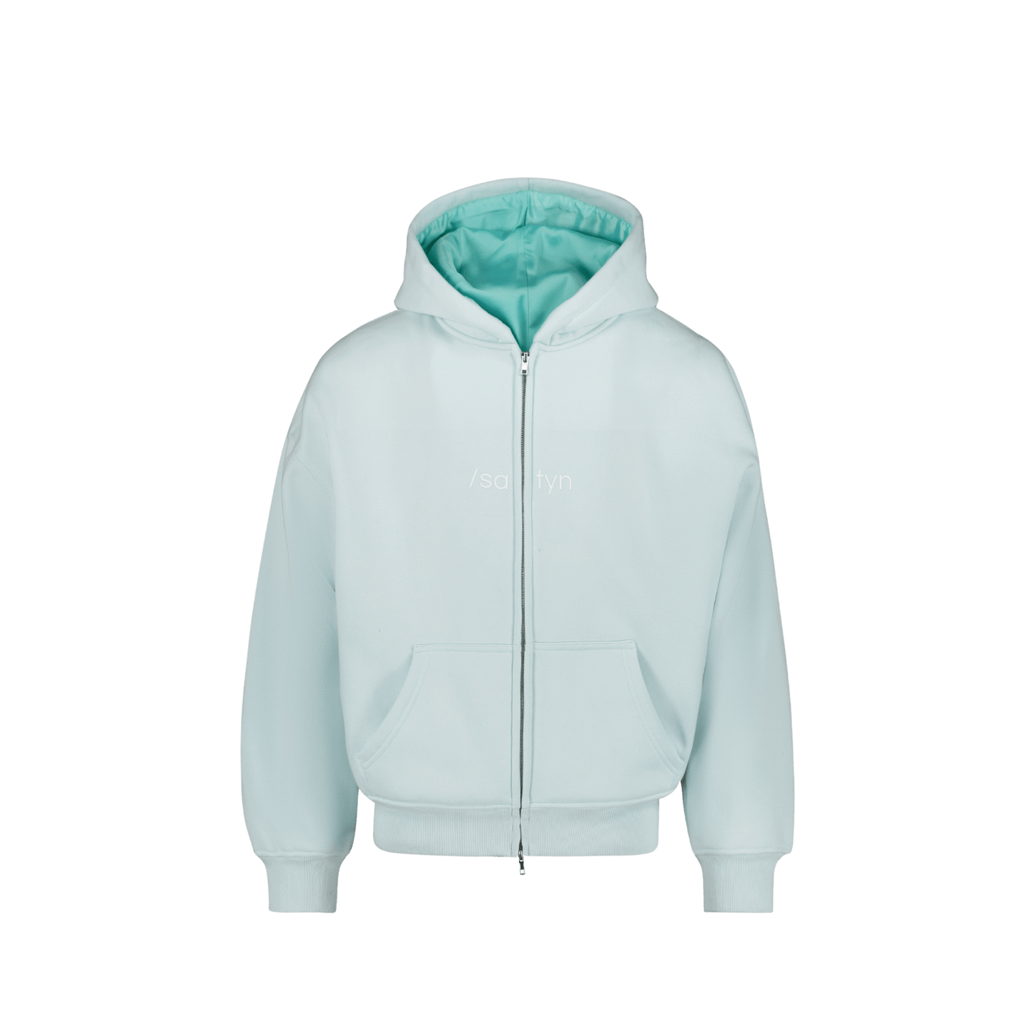 Hoodie Zip Cyan /satyn