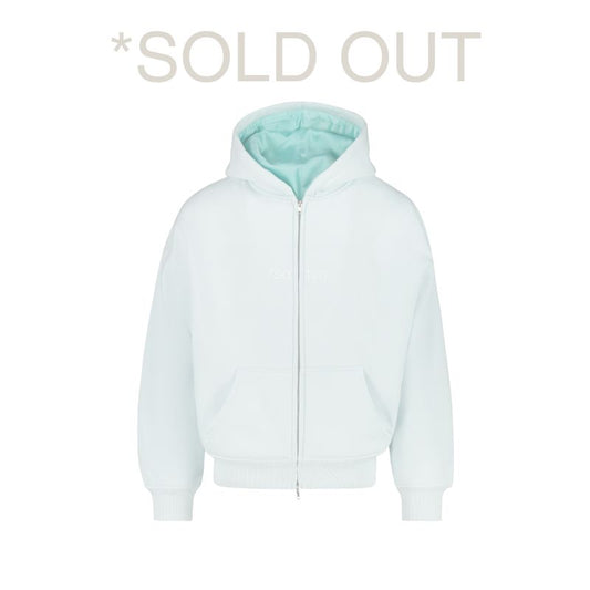 Hoodie Zip Cyan /satyn